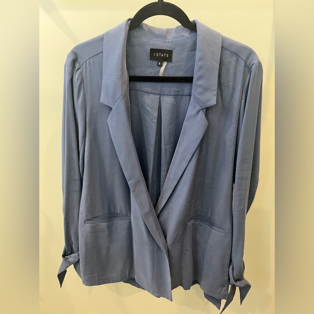 1. State women’s blue silk oversized blazer. Button detail. Size small.